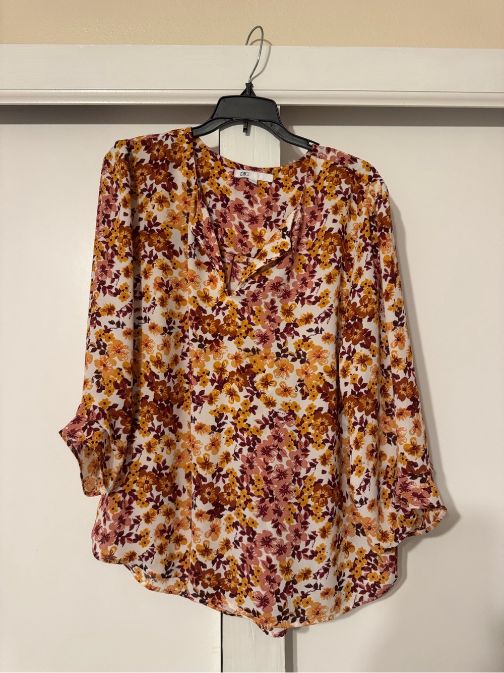 Floral V-Neck Blouse in Mustard & Burgundy - Women Tops